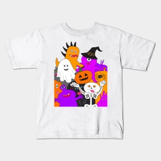 Halloween ghost monster party. Animation cartoon drawing. Kids T-Shirt